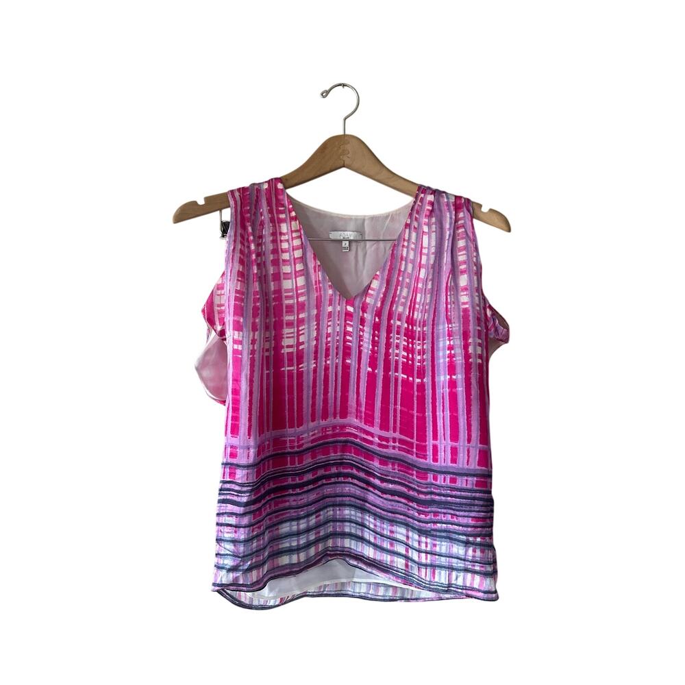 ADAM Adam Lippes Pink Patterned Cold Shoulder Silk Tank Top Size 2